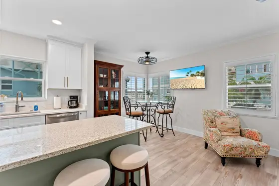 Enjoy a bright and inviting space for dining, relaxing, or planning your next beach day with family